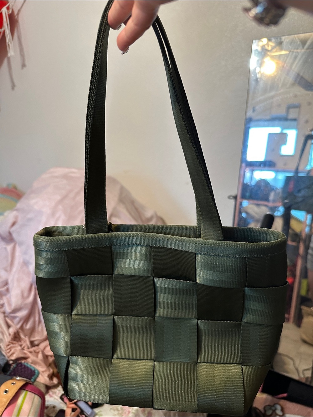 Harveys Olive Green Woven Seatbelt Tote View 2